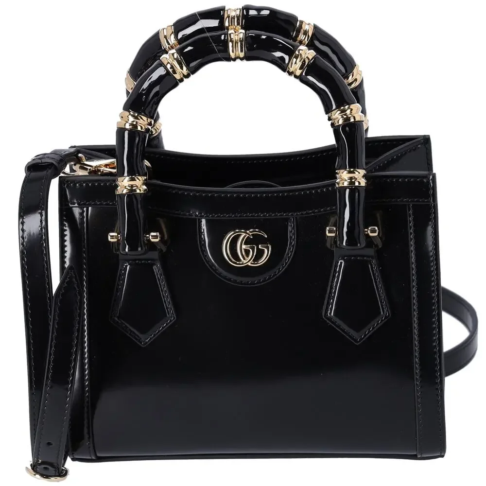 GUCCI Diana Mini Tote Crossbody Bag 832936 Black Leather